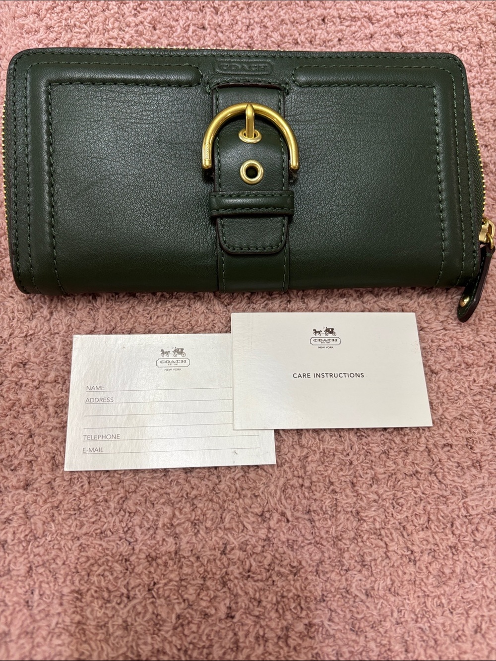 Coach Forest Green Leather Zip-Around Wallet with Gold Buckle - Picture 5 of 5